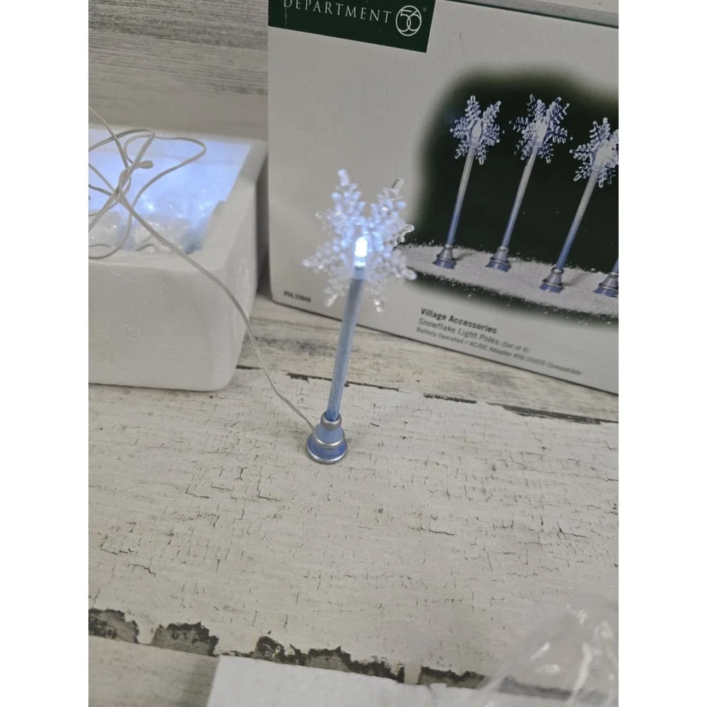 Department 56 Village Accessories Snowflake Light Poles Set of 4 Blue Retired